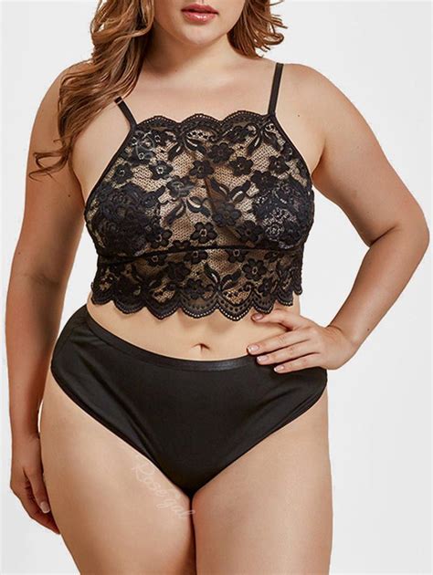 Plus Size Sheer Lace Lingerie Bra Set 31 Off Rosegal