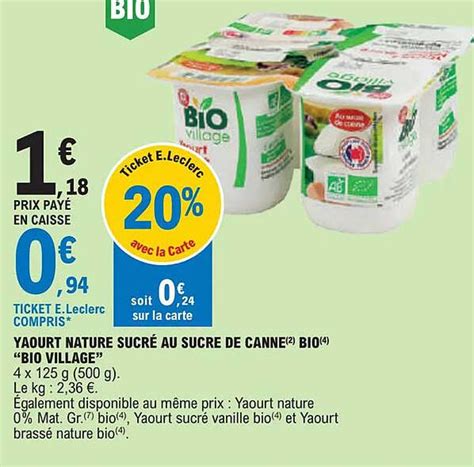 Promo Yaourt Nature Sucr Au Sucre De Canne Bio Bio Village Chez E