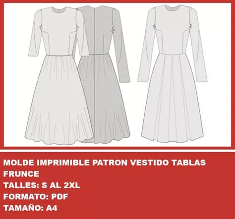 Comprar Molde Imprimible Patron Vestido Tablas Frunce Promo 2x1