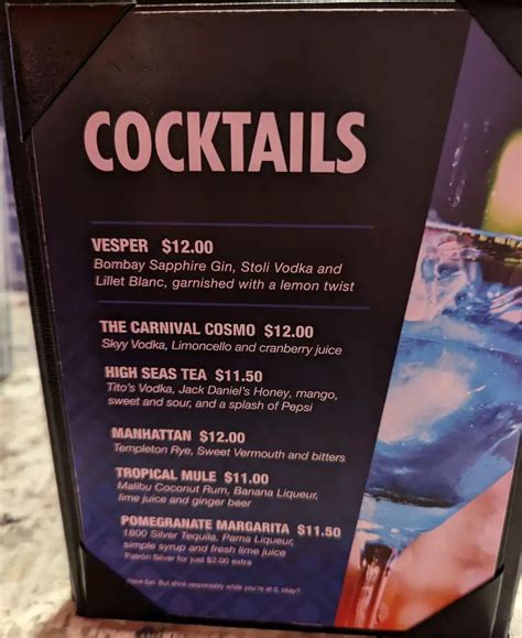 Carnival Breeze Bars With Menus And Prices Cruise Spotlight