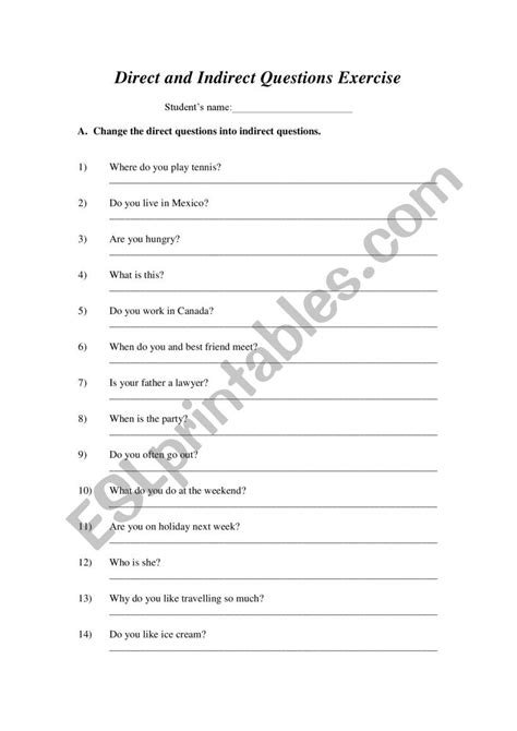 Direct And Indirect Questions Exercise Esl Worksheet By Ureadanny