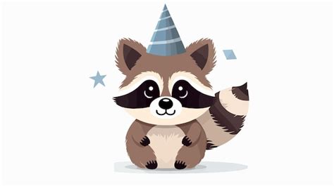 Cute Raccoon With Party Hat Vector Illustration Premium Ai Generated