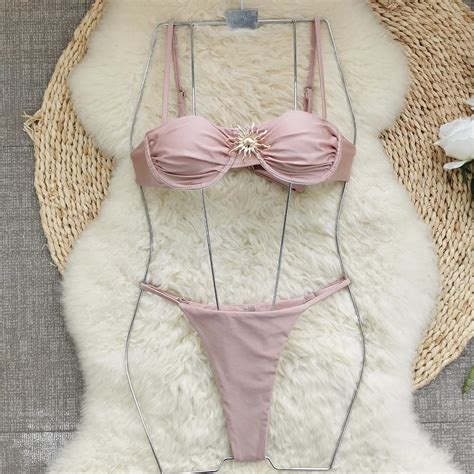 Churchf Three Point Solid Color Bikini Sexy Split Swimsuit Women With Adjustable Low Waist