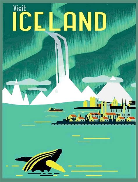 Iceland Vintage Travel And Tourism Advertising Painting By Wood Turner