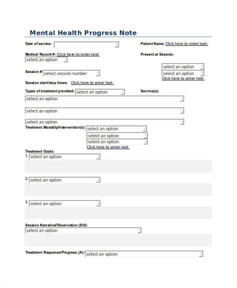 Mental Health Progress Note Template Parahyena