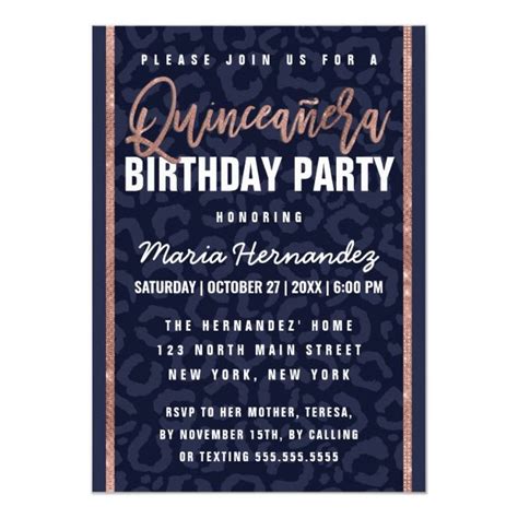 White Blue Rose Gold Glitter Cheetah Quincea Era Invitation Ad Ad