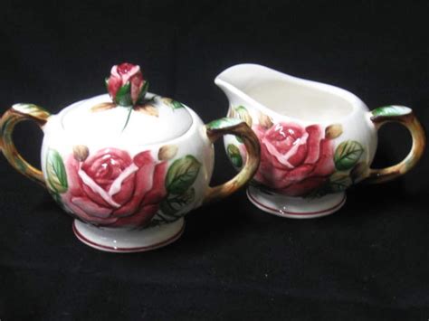 Vintage Sugar And Creamer Set Rose Design Set Etsy