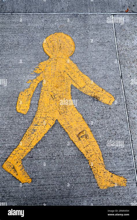 Painted Walking Pedestrian Figure On Street In London England Uk Stock