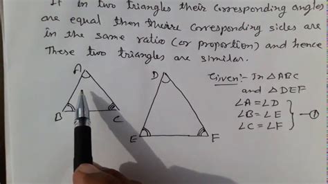 Angle Angle Angle A A A Similarity Theorem Ncert Solutions Class X Triangle Youtube