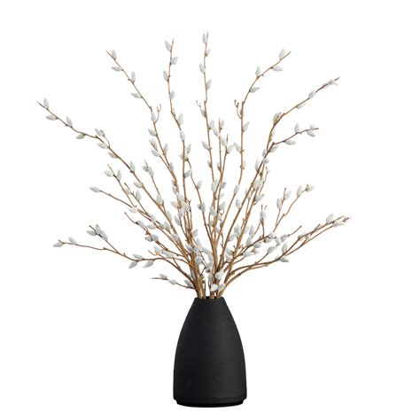 Primrue 28in Artificial Pussy Willow Arrangement In Modern Metal Black Vase Wayfair