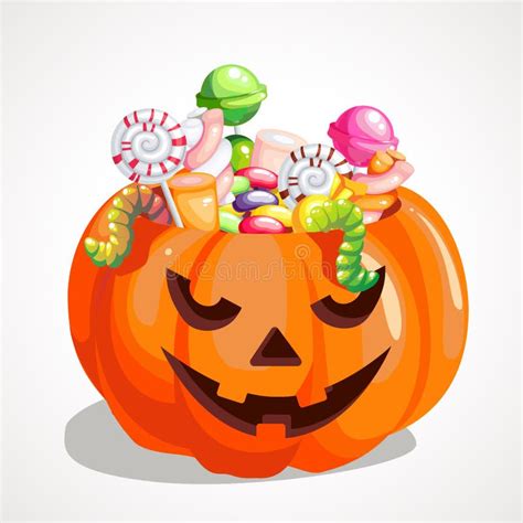 Halloween Pumpkin Bucket With Candy Vector Illustration Stock Vector Illustration Of