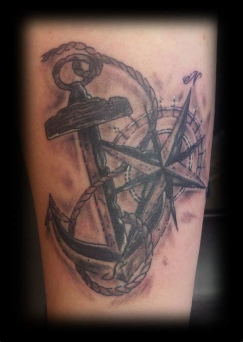 Nautical Inspiration Anchor And Compass Tattoo