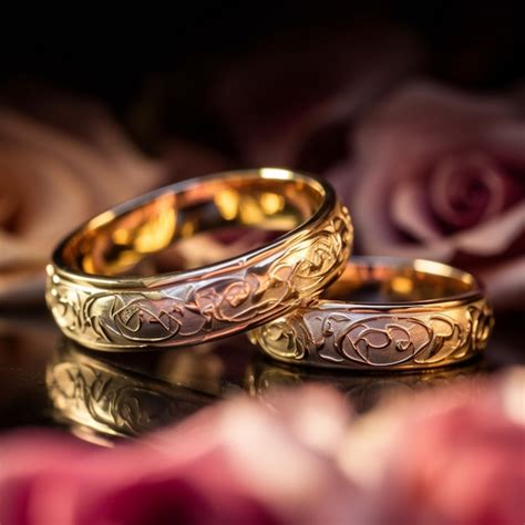 Premium Ai Image Two Gold Wedding Rings With The Word Love On Them