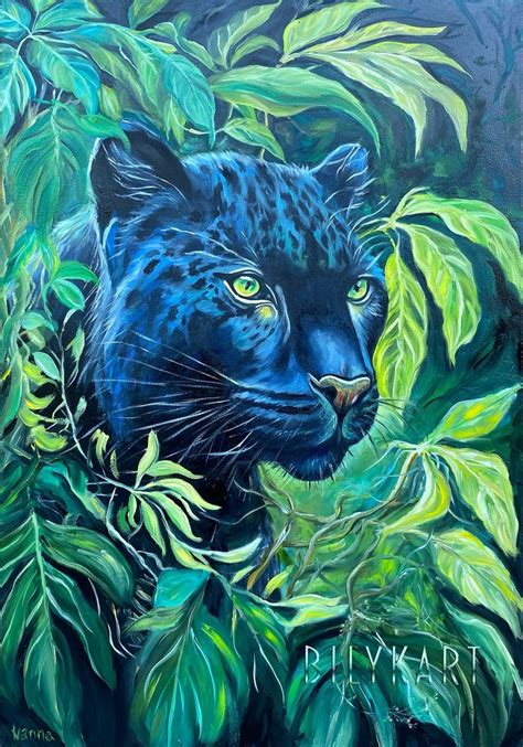 Black Jaguar Oil Painting Forest Animal Art Original Black Panther