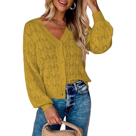 Dokotoo Cropped Cardigan Sweaters For Women Long Sleeve Crochet Knit