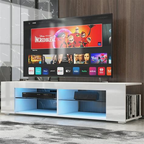 White Tv Stand For 65 Inch Tv Entertainment Center With Remote Led