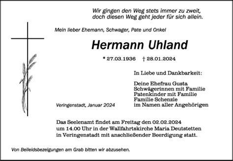 Traueranzeigen Von Hermann Uhland Schwaebischede Trauerportal