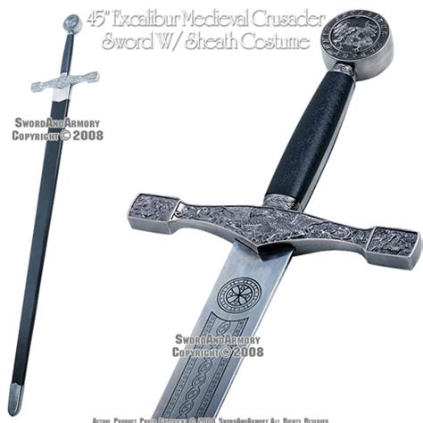 45" Excalibur Medieval Crusader Knight Sword With Sheath