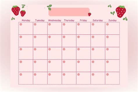 Printable Planner Strawberry Monthly Calendar Digital Planner Instant