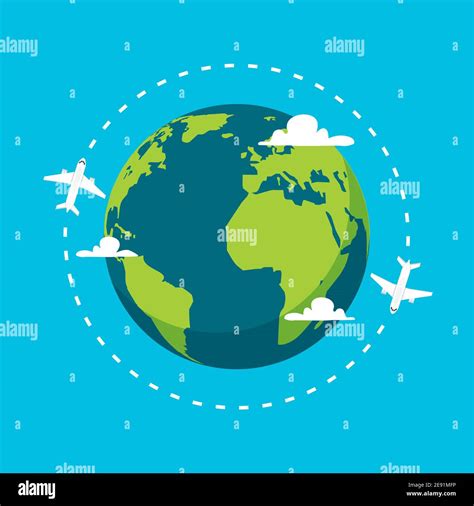 Airplane Vector Earth World Globe Icon Plane Flying Round Travel