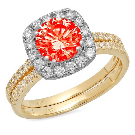 Clara Pucci K Yellow White Gold Round Cut Ct Simulated Red Diamond