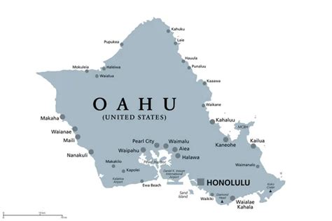 Oahu Hawaii Mapa Pol Tico Gris Con Honolulu Capital Parte De Las