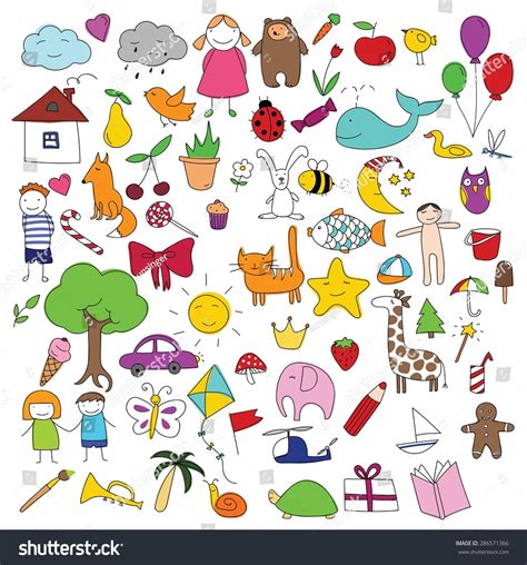 Childhood Characters Doodle Vector Set - 286571366 : Shutterstock