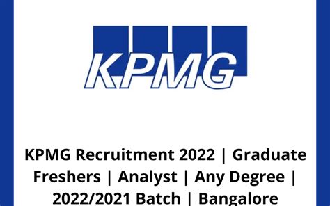 Kpmg Recruitment Graduate Freshers Analyst Any Degree