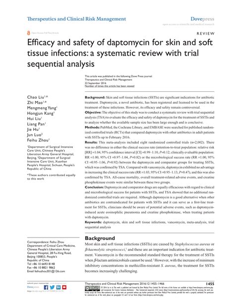 Pdf Efficacy And Safety Of Daptomycin For Skin And Soft Tissue Infections A Systematic Review