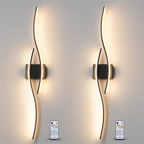 Daunton Modern Wall Sconce Set Of Two With Remote Control Dimmable LED