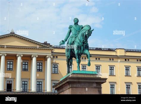 norway oslo equestrian statue  king karl johan  front