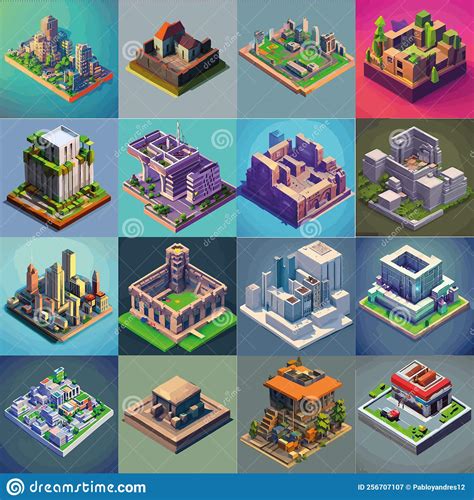 Vector Isometric Low Poly City Set Stock Vector Illustration Of City