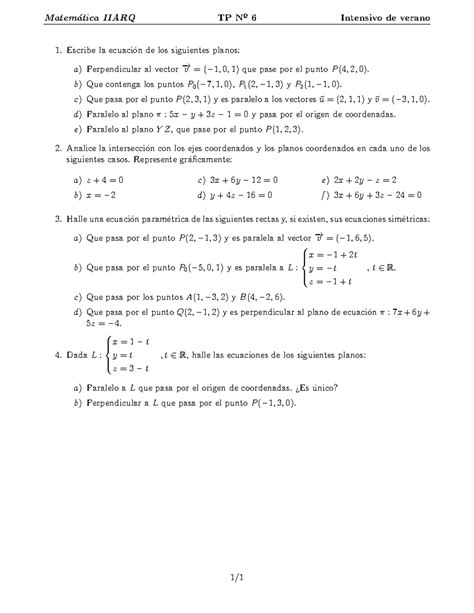 Tp Rectas En El Eespacio Y Planos Resuelto Matem Atica Iiarq Tp