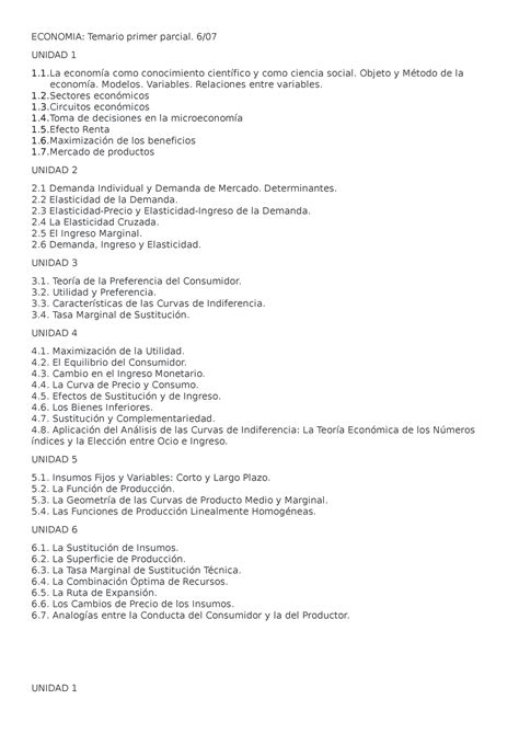 Economia Unidad 1 A La 6 Economia Temario Primer Parcial 6 Unidad