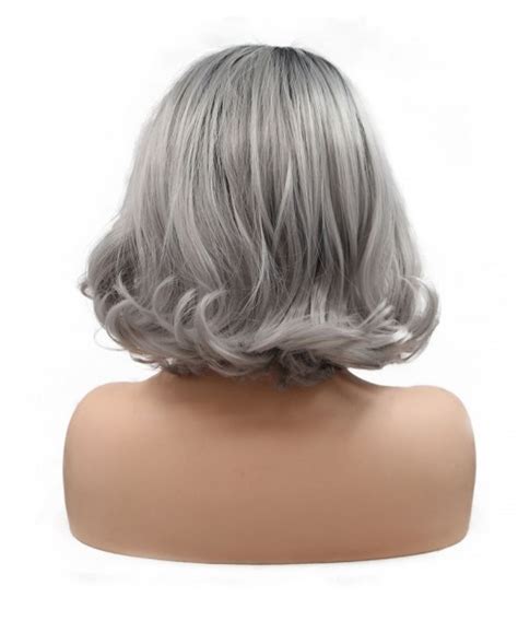 Invisilace B Gray Ombre Short Bob Wig Wavy Synthetic Lace Front Wigs