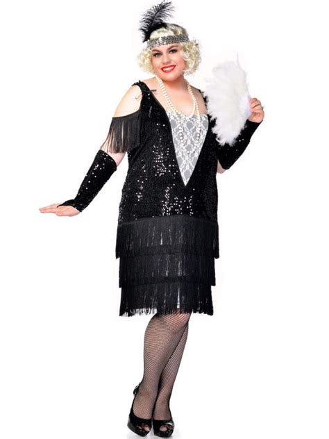 Women S Black And White 1920 S Great Gatsby Plus Size Flapper Costume Front In 2020 Plus Size