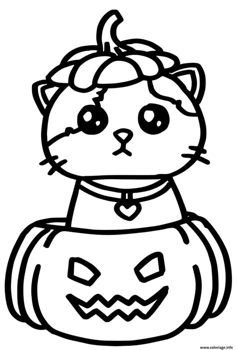 Coloriage Chat Kawaii Dans Une Cirtrouille Halloween Facile Dessin