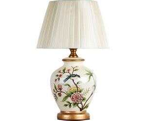 Chinese Table Lamp Porcelain White Flowers Handmade Evania D Xh Cm