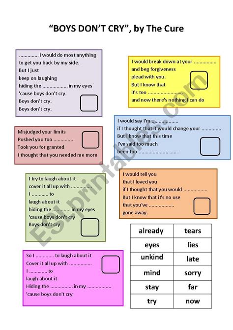 "Boys don´t cry", by The Cure - ESL worksheet by ruthml