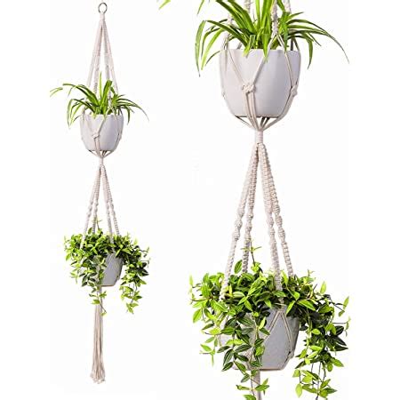 Amazon Mkono Macrame Double Plant Hanger Indoor Outdoor 2 Tier