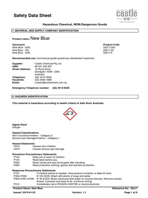 New Blue Sds Pdf Toxicity Personal Protective Equipment