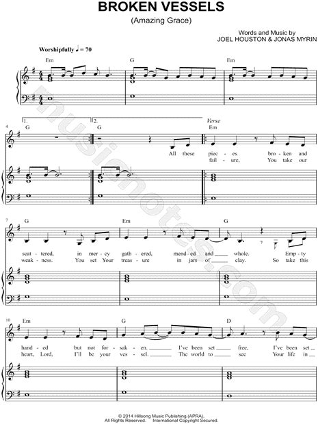 Hillsong Broken Vessels Amazing Grace Sheet Music In E