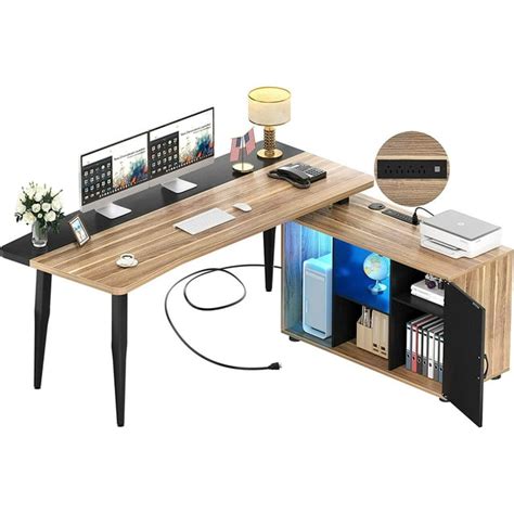 Homieasy 55 Inch L Shaped Office Desk With Drawers Storage Shelves