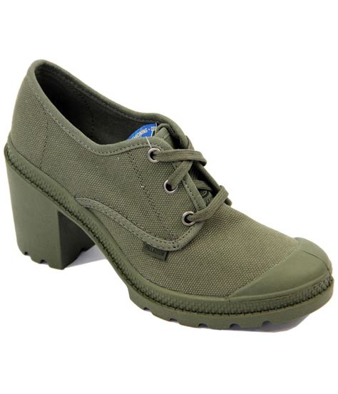 Palladium Pampa Oxford Heel Retro Indie Canvas Shoes In Olive