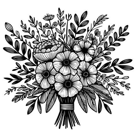 Black And White Flowers Hand Drawn Vector Illustration Isolated White