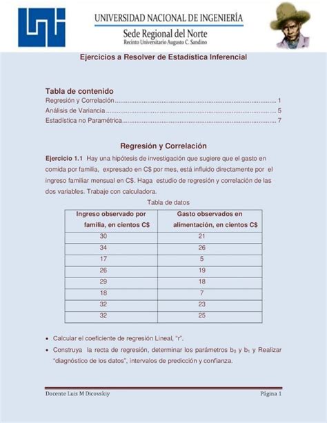 PDF Ejercicios a Resolver de Estadística Inferencial Tabla de