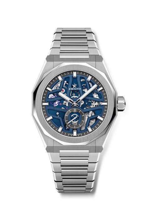 Defy Skyline Skeleton Steel Automatic Watch With Blue Open Dial And