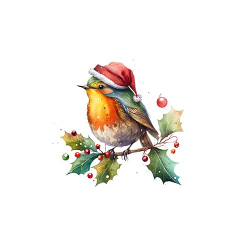 15 Robin Clipart, Robin on Christmas Branch Watercolor, Christmas Robin ...