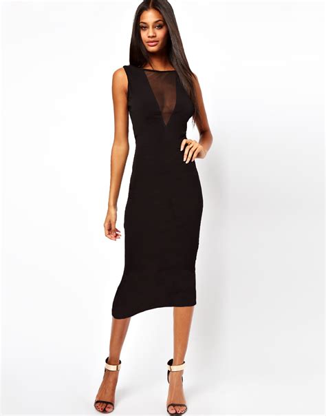 Lyst Asos Exclusive Bodycon Dress With Sexy Mesh Insert And Low Back