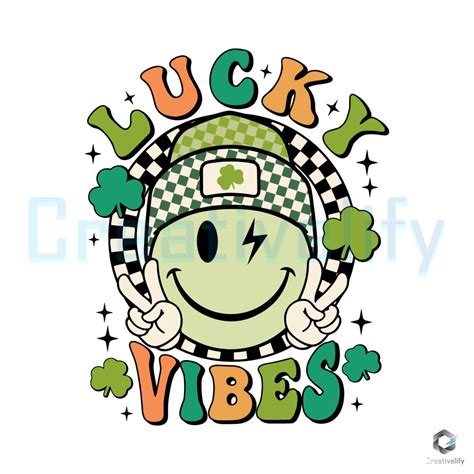 Lucky Vibes Smiley Face SVG Green Shamrock File CreativeLify